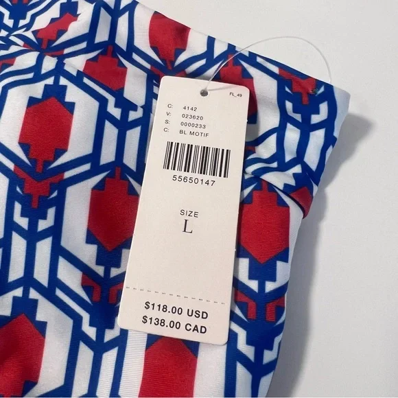 New Anthropologie Swimsuit Geometric‎ Blue Motif Tile One Piece Sz L